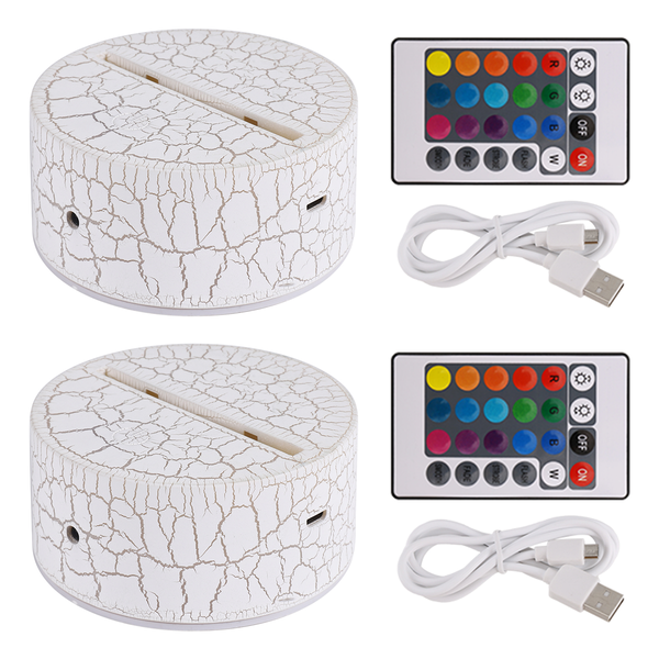 2 Pack 3D Led Light Lamp Base + Remote Control + Usb Cable Cracked