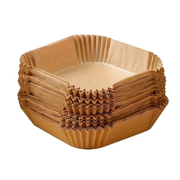 100 Piece Square Oil-Proof Airfryer Liners - Brown