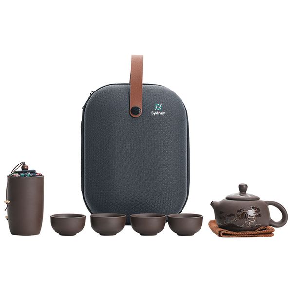 Sydney 7Pack Chinese Tea Set Purple Clay Teapot Set with Travel Bag Teacups