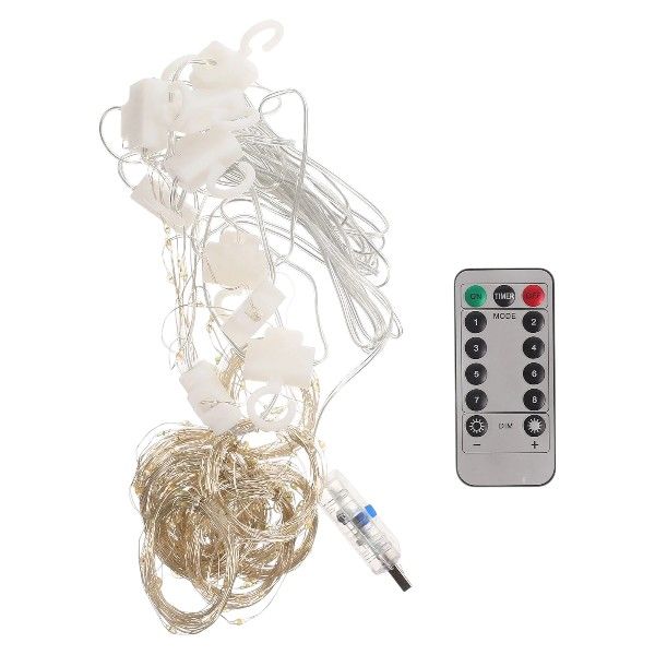 LED Hook Curtain String Lights With Remote Control - Warm White