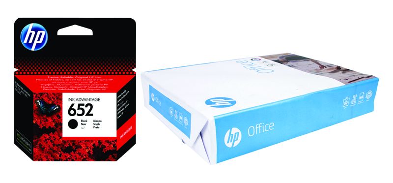 HP 652 Black Ink Cartridge and Paper Bundle