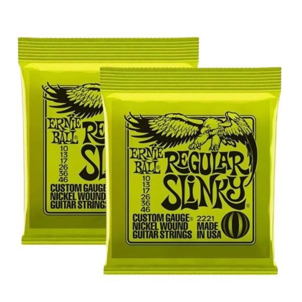Ernie Ball 2221 Regular Slinky 10-46 Strings -Pack of 2, medium, light feel