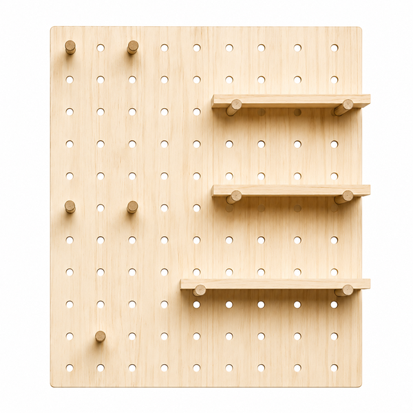 Wooden Pegboard Wall Organizer with Shelves and Hooks Storage Board