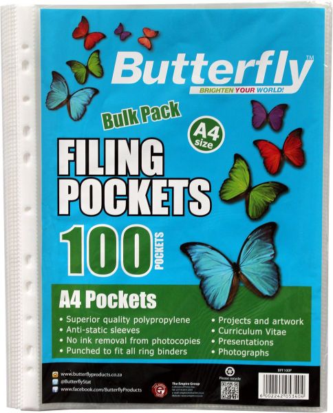Butterfly Filing Pockets A4 100's
