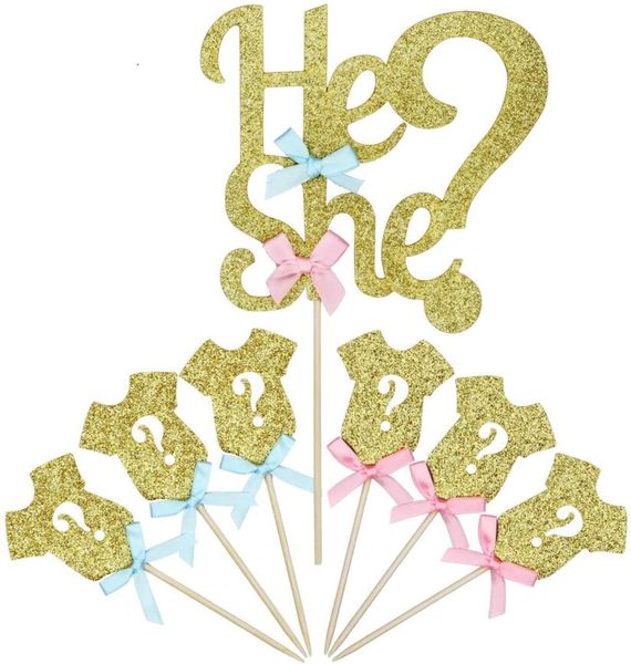 Baby Shower Cake Topper with Cupcake Toppers- 7Pcs for Gender Reveal