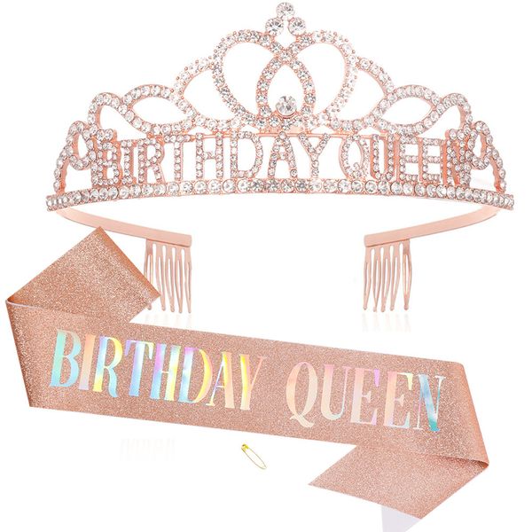 Adjustable Birthday Party Crown Shoulder Strap for Women Girl Headband