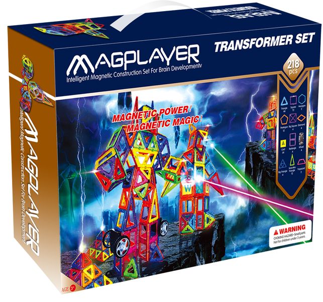 Magplayer Magnetic Shape XL Transformer 218 Piece Set - 160 Magnets &amp; 58 extras