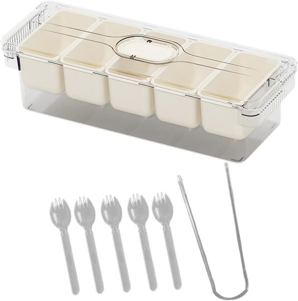 Multi-Section Fruit &amp; Snack Container with 5 Compartments and Clear Lid