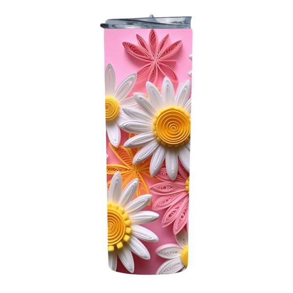 White Yellow Daisy 20 Oz Straight Skinny Tumbler 036