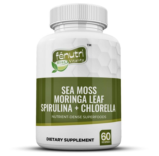 Fenutri - Sea Moss, Moringa, Spirulina &amp; Chlorella - 60 Veggie Capsules