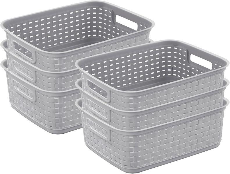 Plastic Weave Storage Basket, Bin Organization for Countertops, Tabletops
