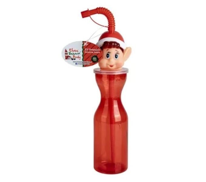 Xmas Elf Water Bottle with Straw - 450 ml