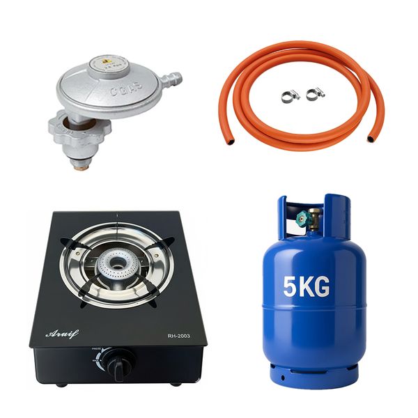 Aruif Single Burner Tempered Glass Gas Stove and 5kg Cylinder Full Kit