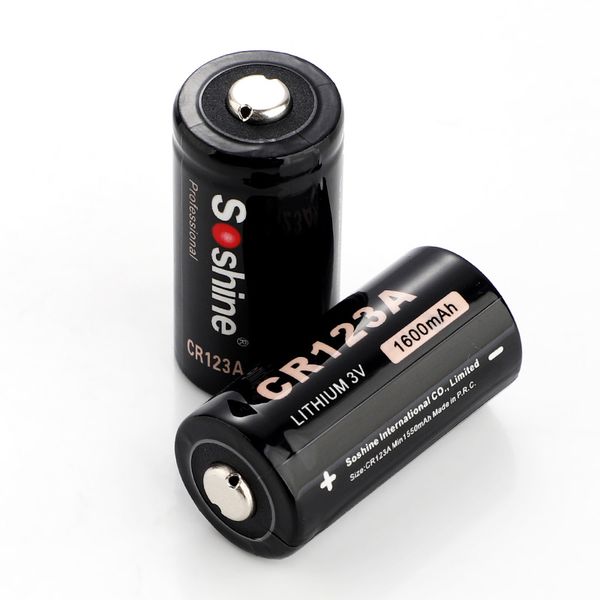 2x soshine cr123a 3.0v primary lithium battery