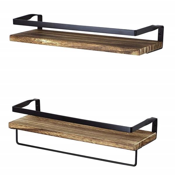 Rustic Floating Wall Shelves With Rails Decorative Storage Shelf Kitchen B