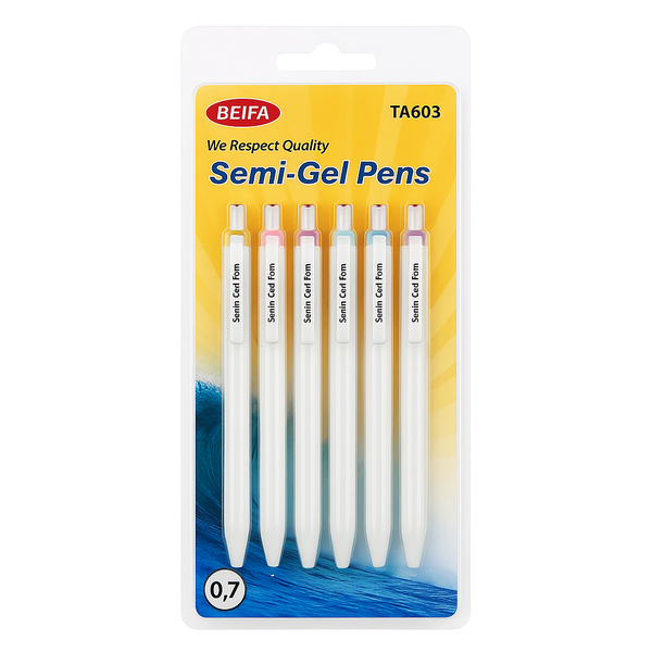 Semi-Gel Pens 6-Pack - 0.7mm Pastel Click Series (Black Ink)-12 x 6 Packs