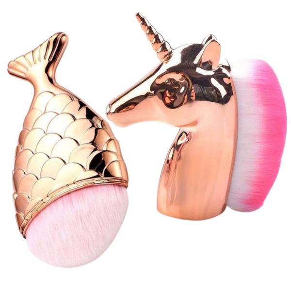 Mermaid Foundation Brush and Unicorn Brush Rose Gold