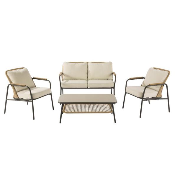 Naterial Etos Steel &amp; PE Wicker 4 Piece Patio Set Natural