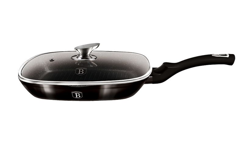 Berlinger Haus 28 cm Marble Coating Grill Pan &amp; Lid - Shine Black Edition