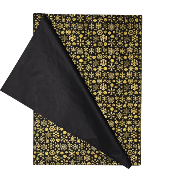 Black &amp; Gold Snowflake Tissue Paper 50x70cm - 25 Sheets