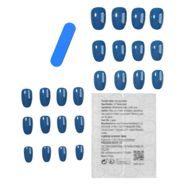 24 Piece - Acrylic Oval-Shaped Nails - Dusty Blue