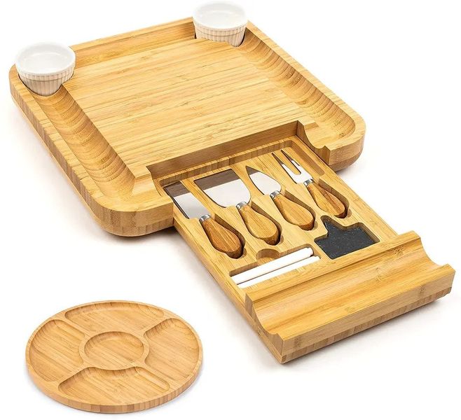 Exclusive Premium Light Brown Bamboo Cheese Board/Charcuterie Platter Set.