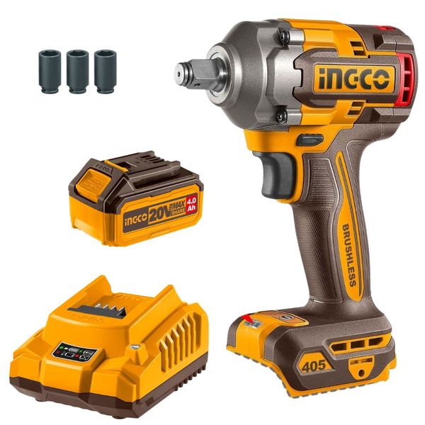 Ingco - Cordless Impact Wrench (3/4" Drive) with 4.0Ah Battery &amp; Charger