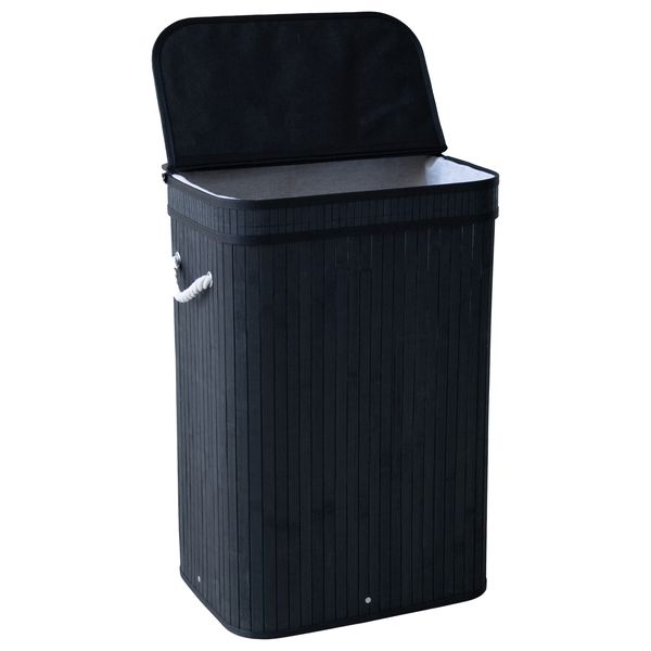 Creative Deco Modern Bamboo Rectangular Laundry Basket with Attached Lid