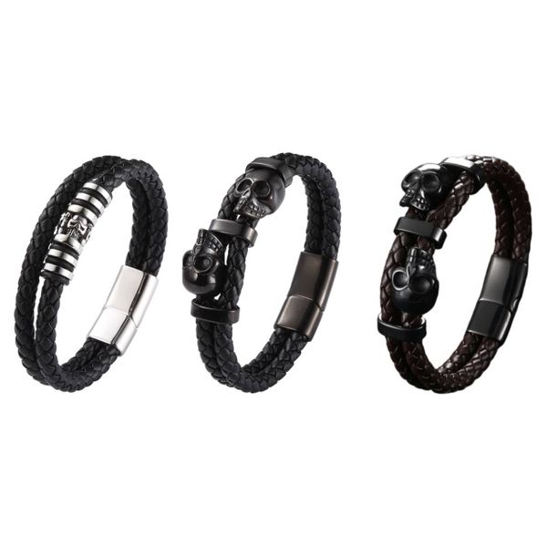 3 Piece Mens Stylish Skull Design Bracelets Set - with Gift Box