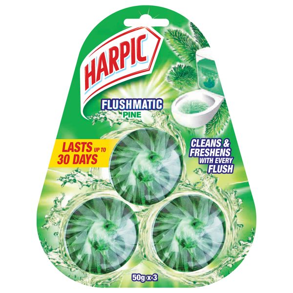 Harpic 50g, Flushmatic Toilet Blocks, In Cistern Toilet Cleaner, Pine