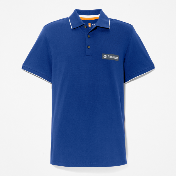 Timberland Printed Logo Pique Polo Shirt For Men In Blue