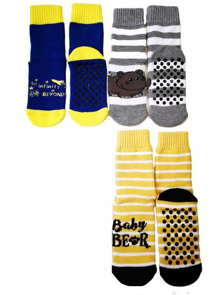 Kids Slipper Socks with Non-Slip Grip Pads - Assorted Pack of 4