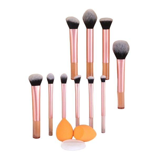 13-Piece Makeup Brush Set With Orange Beauty Sponges - Pink