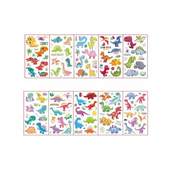 Kingdushi 10Pcs Dinosaur Temporary Tattoos for Kids