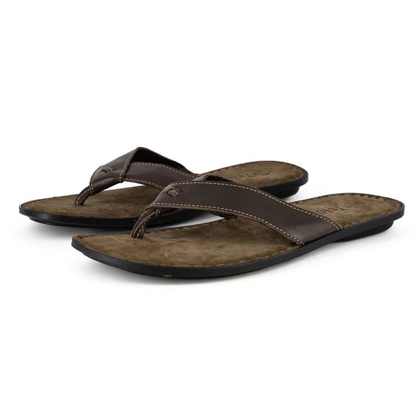 Genuine Leather Flip-Flops - Dark Brown