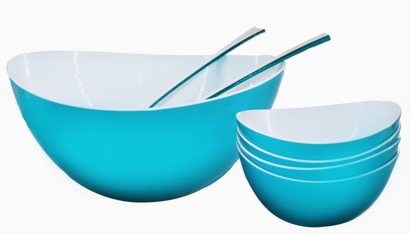 Summer Living 7pcs Fruit and Salad Bowl Set - 4 Bowls, Spoon &amp; Fork - Blue