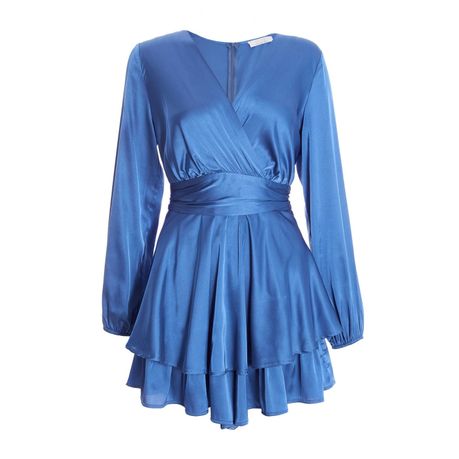 Quiz Ladies Blue Satin Wrap Playsuit Shop Get it