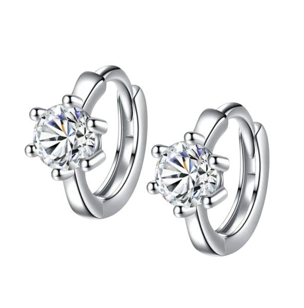 925 Sterling Silver Hoop Four Corner Flower Stone Earrings