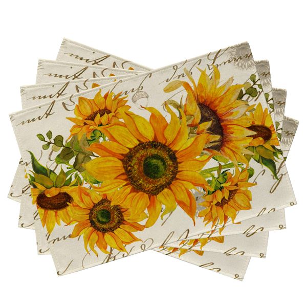 Fall Sunflower Placemats Set of 4, Rustic Yellow Floral Decor, 30x45cm