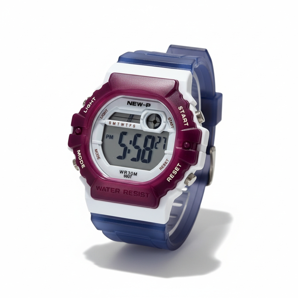 Kids Digital Watch 660T Purple And White With A Blue Strap