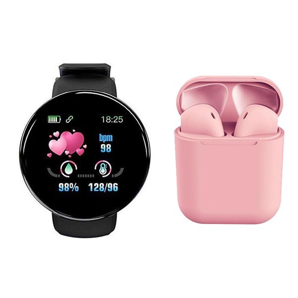 Smart Watch D18 with i12 TWS Wireless Bluetooth Ear Pods with Charging Box