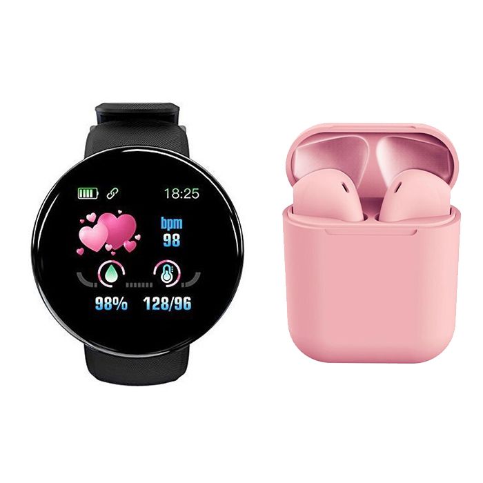 Smart Watch D18 With I12 TWS Wireless Bluetooth Ear Pods With Charging 