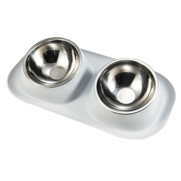 Pet Dog &amp; Cat Double Stainless Steel Bowls and None Slip Holder Grey (40cm)