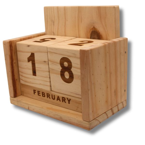 Lakit Moments Engraved Wooden Perpetual Desk Calendar - Minimal