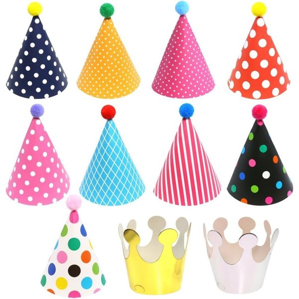 Happy Birthday Hats, Assorted Party Designs, Multicolored - Set of 11