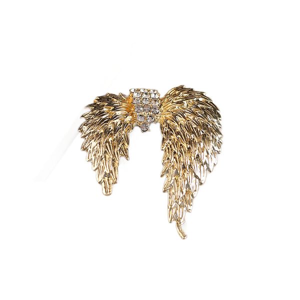 Gold Angel Wing Rhinestone Brooch