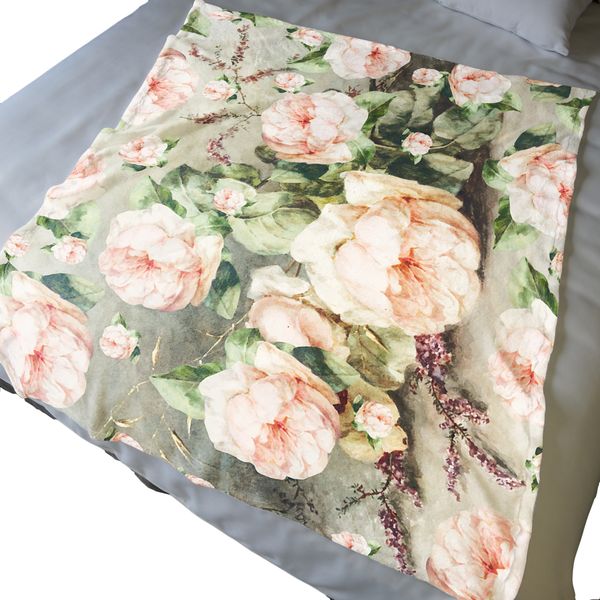 Pink Roses in a Green Garden Light Weight Fleece Blanket