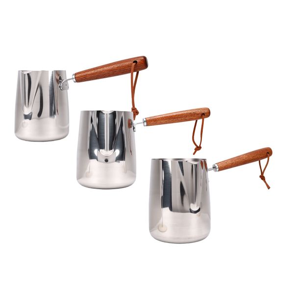 304 Steel Milk Frothing Pitcher 350ml Wood Handle Spout