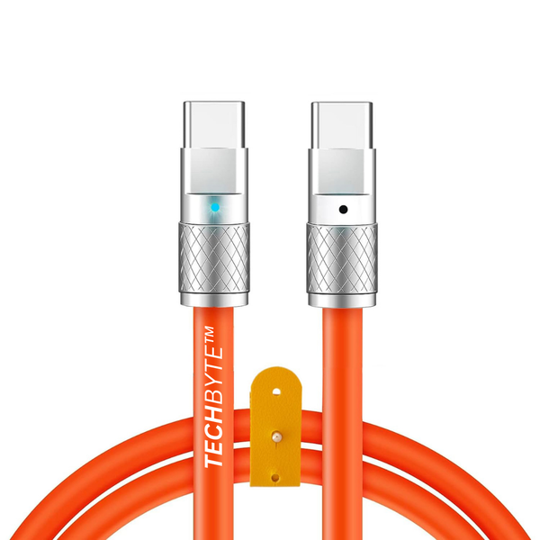 TechByte USB-C to USB-C Cable -Zinc Alloy Design -120W Rapid Charge- Orange