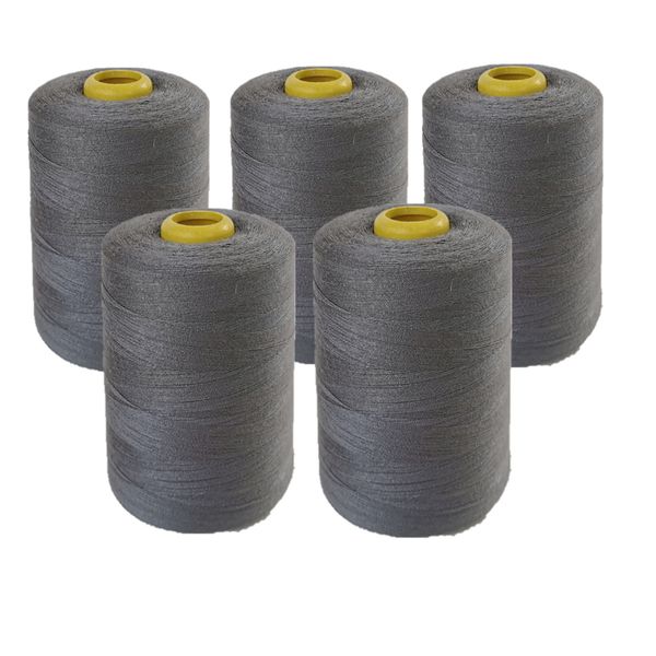 5 x Cotton Thread Spool Yarn For Sewing Machine - 3000m - Grey